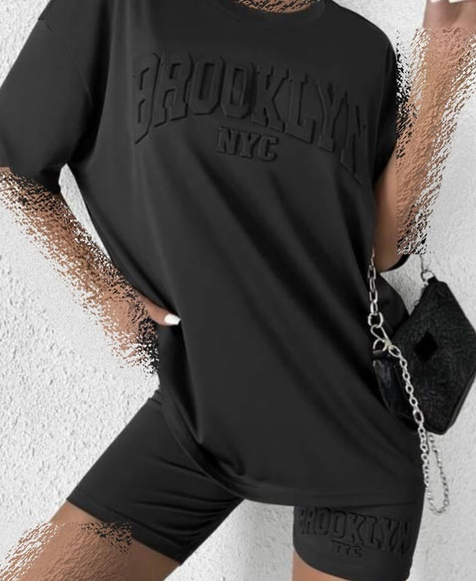 ست تیشرت و شلوارک زنانه BROOKLYN NYC اسپرت و راحتی